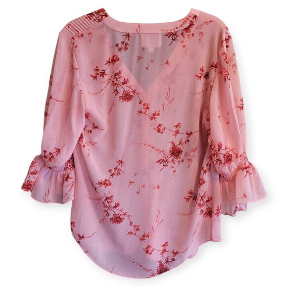 XS Cinq a Sept Jennings Pink Floral Fairycore Romantic Lightweight Pintuck Top - Picture 3 of 11